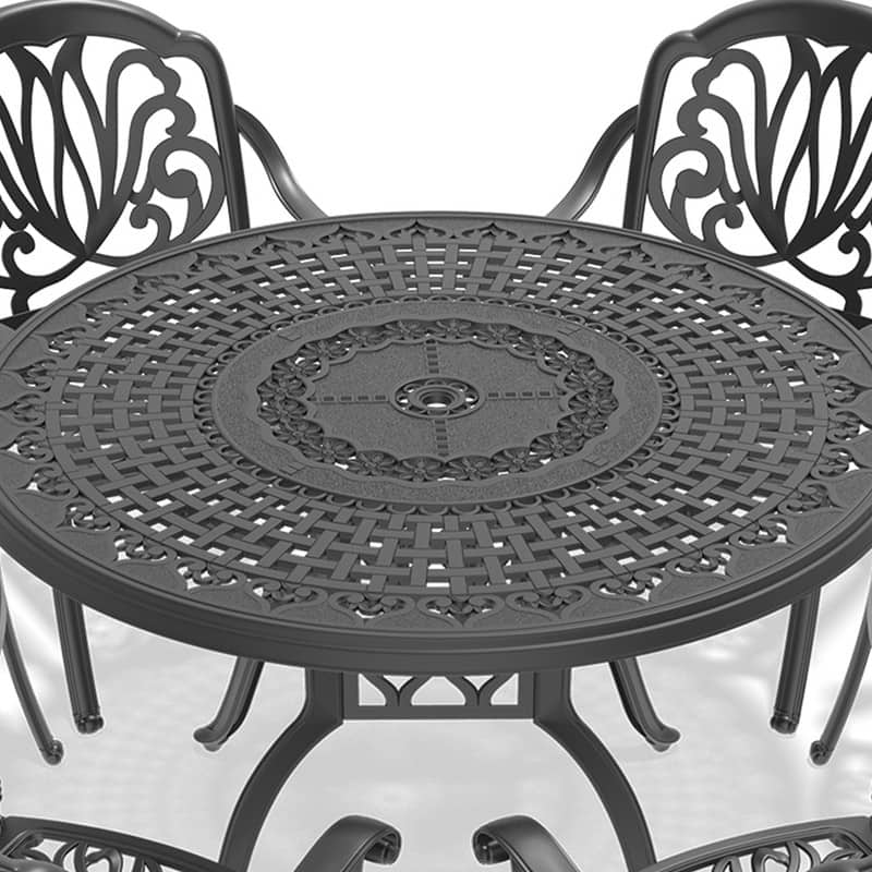 47.24 inch Black Round Cast Aluminum Patio Table with Umbrella Hole