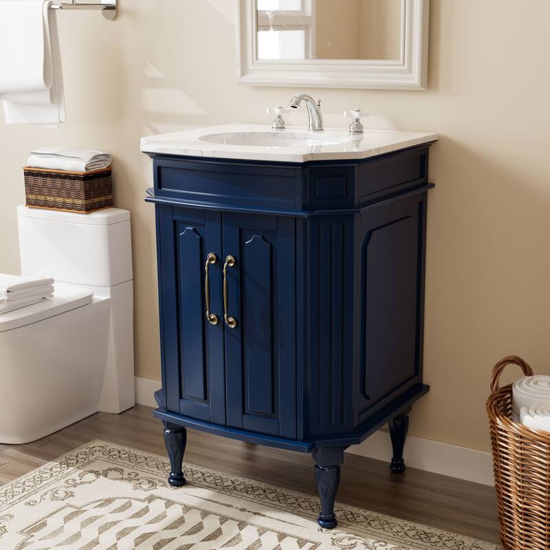 Elegant 24-Inch European Bathroom Vanity with Gold Accents and Marble-Style Sink