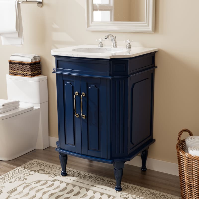 Elegant 24-Inch European Bathroom Vanity with Gold Accents and Marble-Style Sink