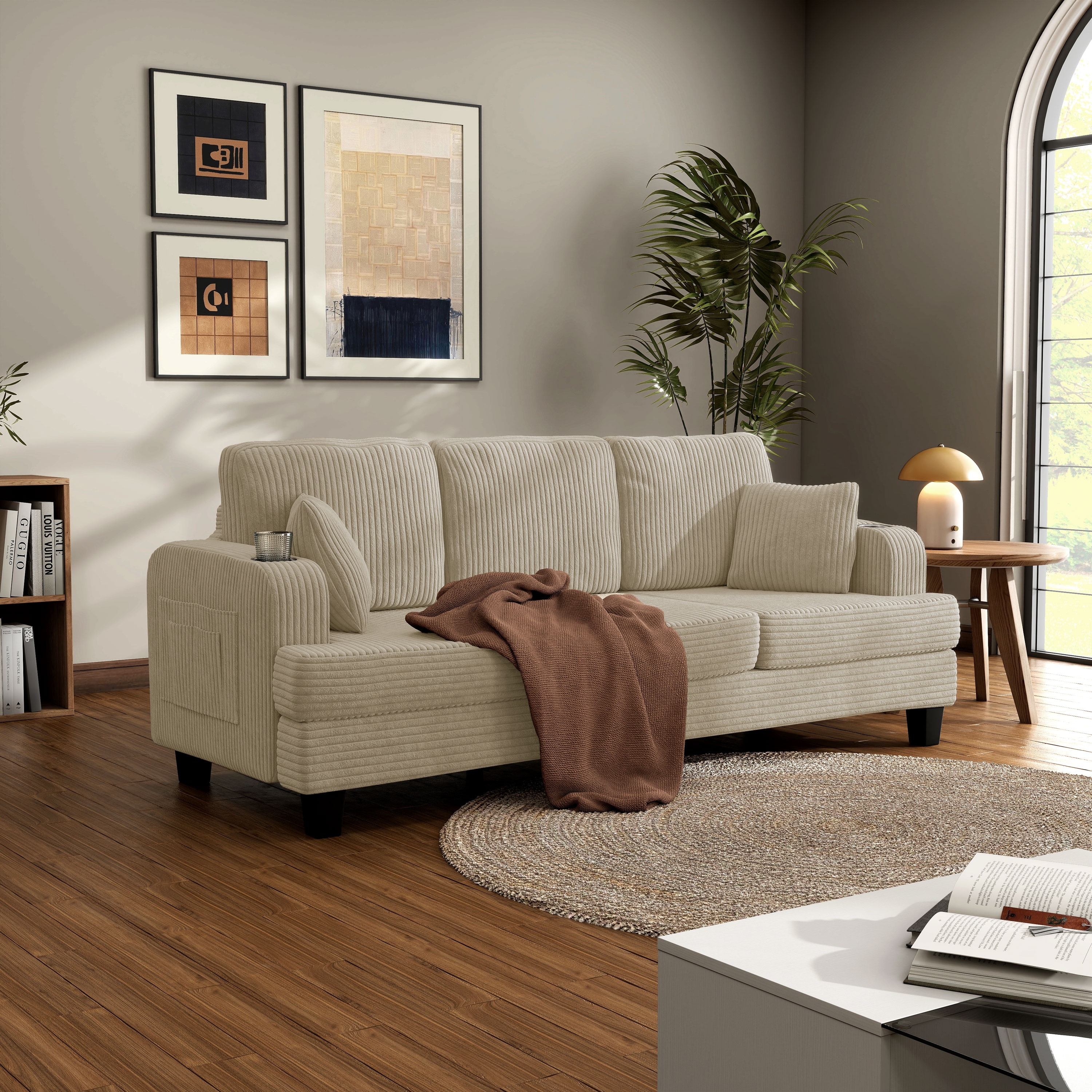 Furniture of America Xenia Modern Chenille Sofa with Cup Holders and USB Ports