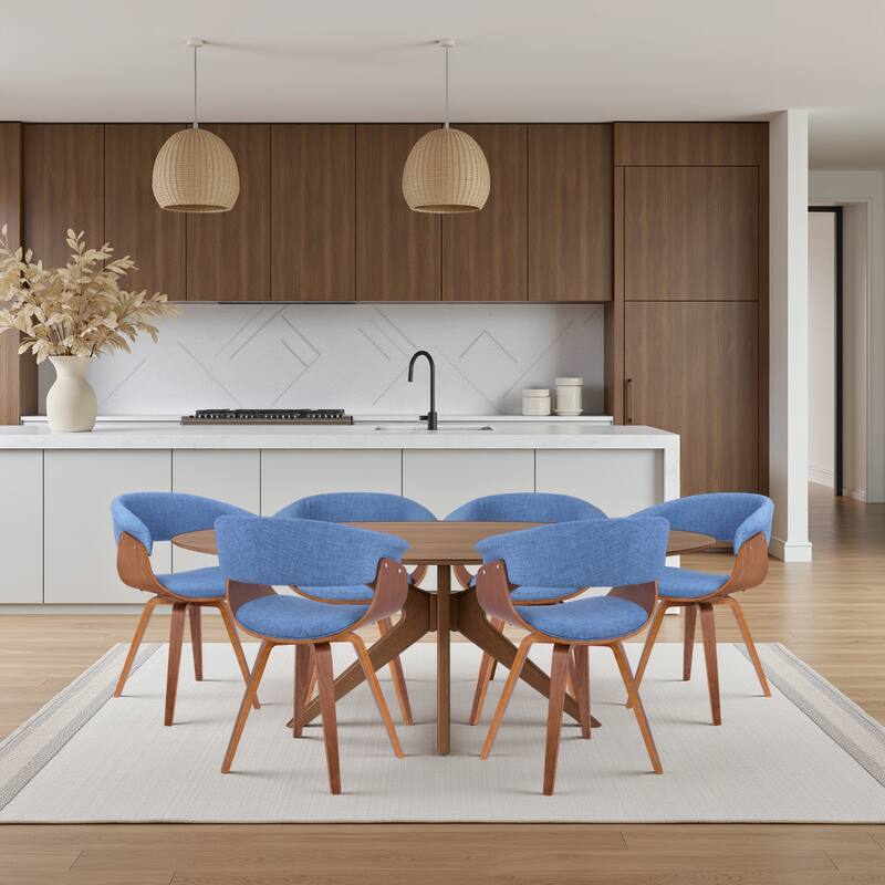 Carson Carrington Vamdrup Mid-Century Dining Chair with Bentwood Legs - Blue & Walnut - Set of 6