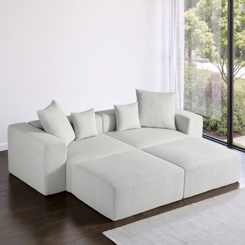 4-Piece Modern Corduroy Modular Sectional Sofa Set with 4 Throw Pillows