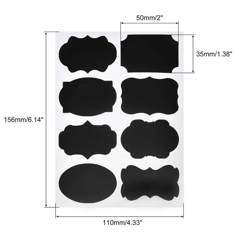 Chalkboard Labels Blackboard Stickers 50x35mm Reusable W Chalk Marker - Black - 12Pcs/96 Count