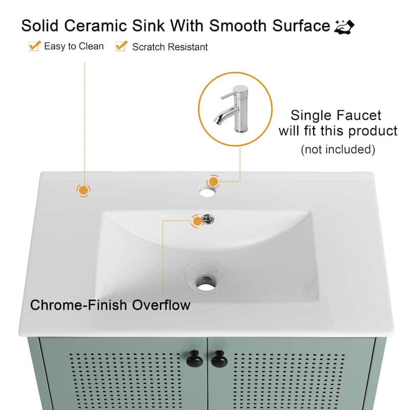 Malwee 30" FreeStanding Bathroom Vanity, Floor Stand Bathroom Vanity with Ceramic Sink,Soft Close Door and Adjustable Shelf