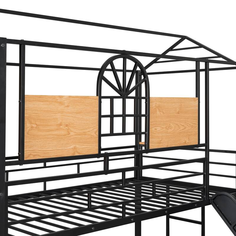 Twin Metal House Bunk Bed with Slide