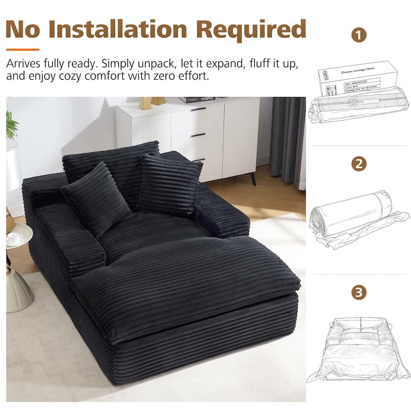 67" Upholstered Full Foam Chaise Lounge Chair Convertible Sofa Bed with Pillows, No Assembly Required