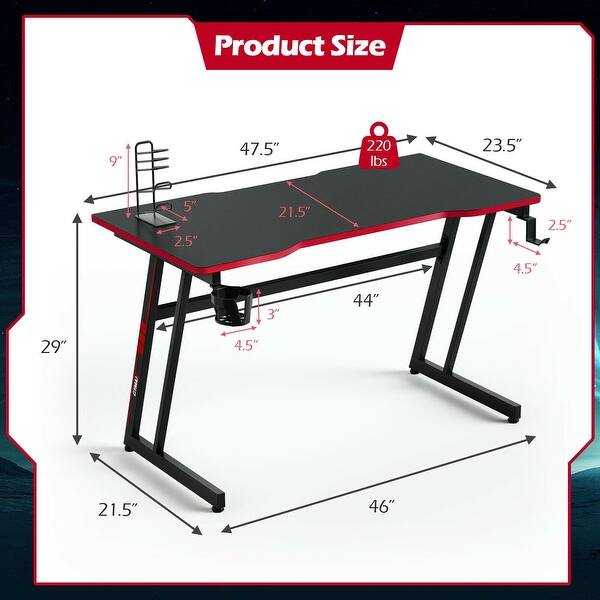 47.5 Inch Z-Shaped Computer Gaming Desk with Handle Rack-Red - Multi ...