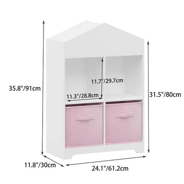 dimension image slide 1 of 2, 2-Tier Storage Display Organizer with 2 Collapsible Fabric Drawers