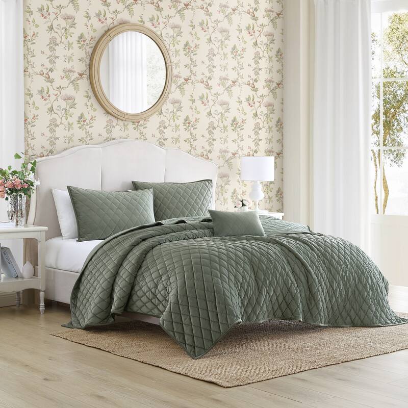 Laura Ashley Solid Diamond Velvet Bonus Quilt Set