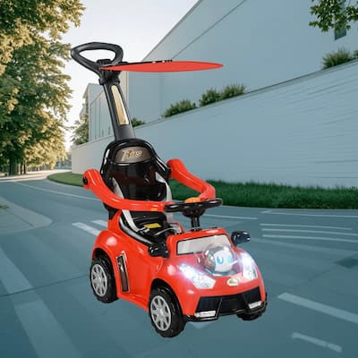 3-in-1 Baby Push Car with Sliding Function, Removable Pedal, Canopy, Safety Fence, Music, and Horn for Toddlers 12-36 Months