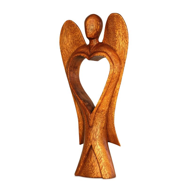 12" Wooden Handmade Abstract Sculpture Statue Handcrafted "Angel of Love" Gift Home Decor Figurine Decoration Hand Carved