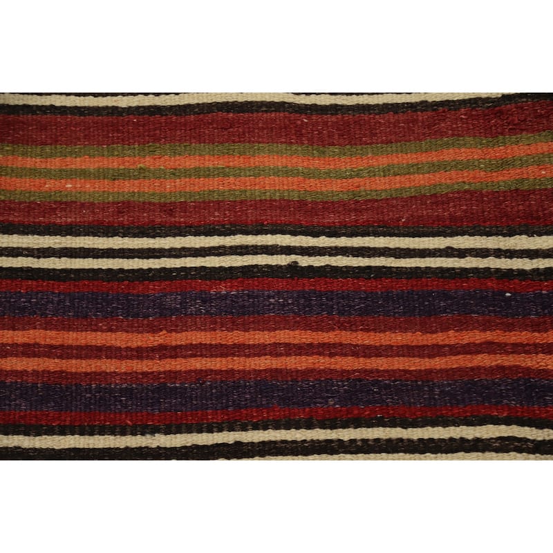 Hand Woven Oriental 100% Wool Carpet Southwestern Geometric Multi-Colored Kilim Area Rug - 11' 2'' X 4' 8''