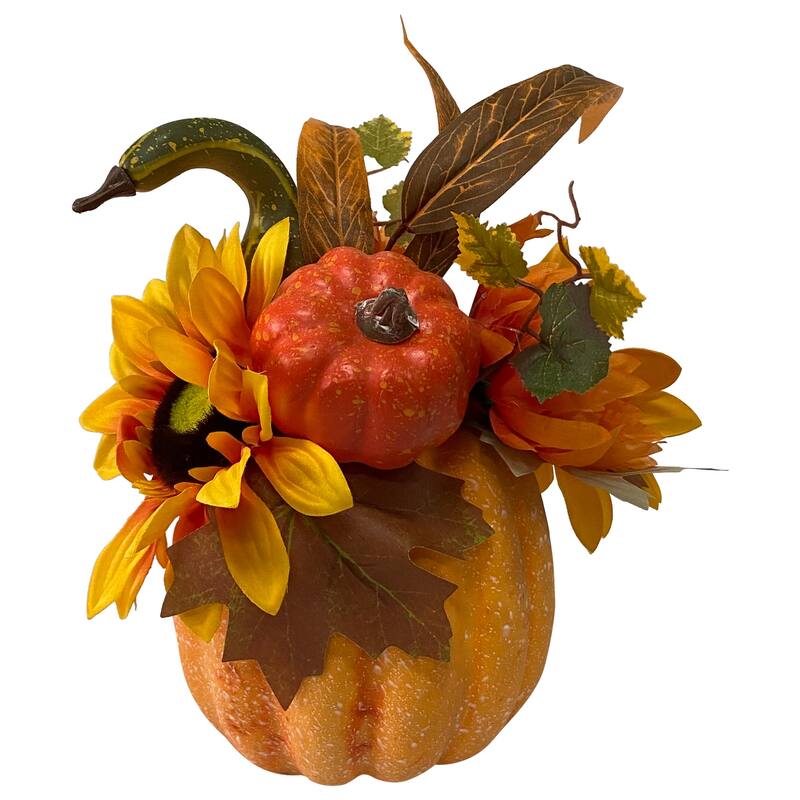14.75" Sunflower and Pumpkin Fall Decoration
