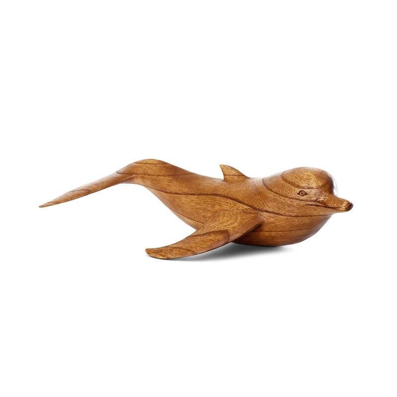 Wooden Hand Carved Swimming Dolphin Statue Sculpture Wood Decorative Home Decor Figurine Handcrafted Handmade Seaside Tropica - 20" long x 8.5" deep x 5.5" tall