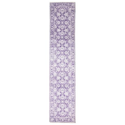 ECARPETGALLERY Hand-knotted Heritage Purple Silk, Wool Rug - 2' 7" x 12'