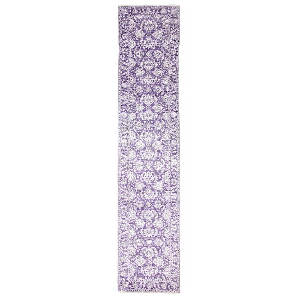 ECARPETGALLERY Hand-knotted Heritage Purple Silk, Wool Rug - 2' 7" x 12'