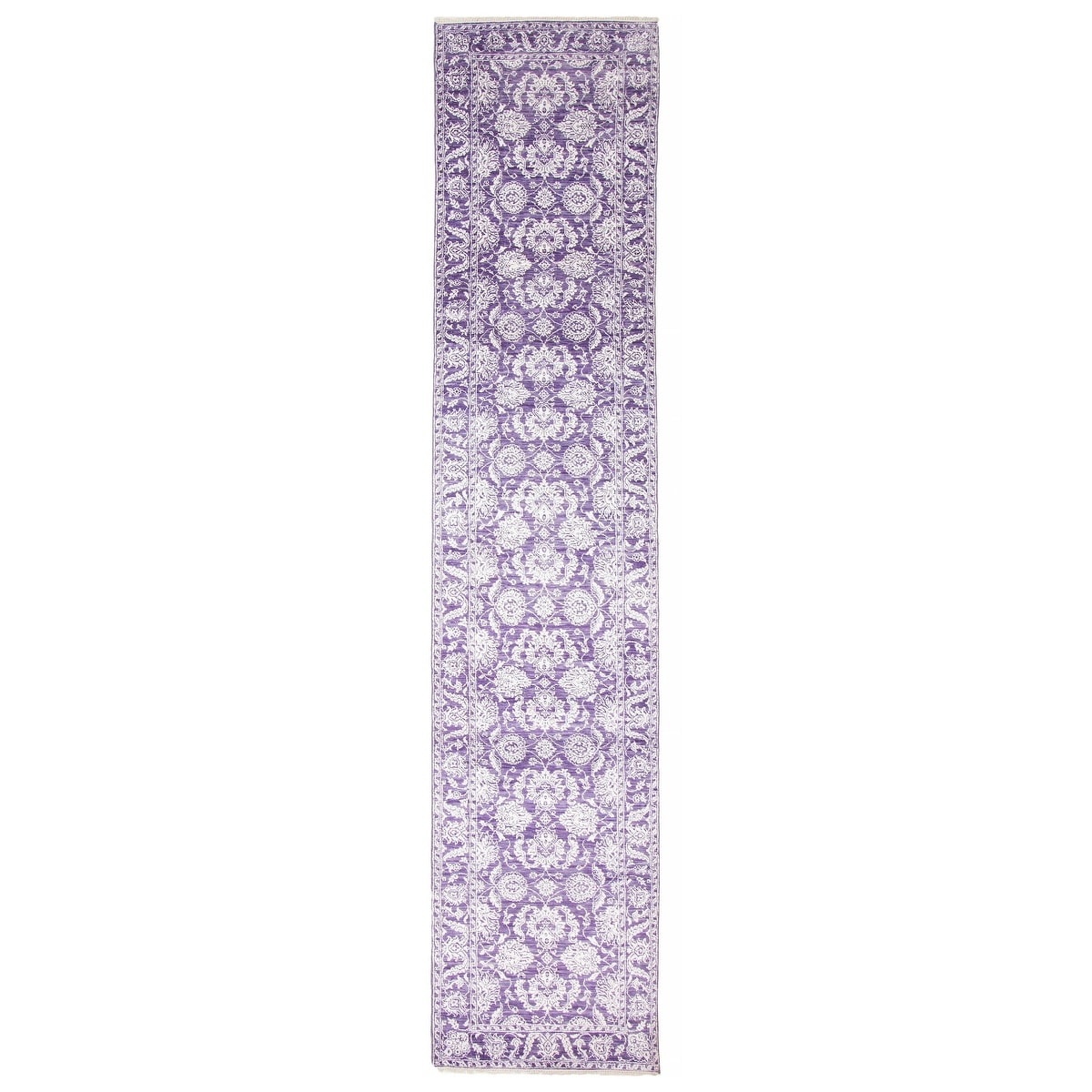 ECARPETGALLERY Hand-knotted Heritage Purple Silk, Wool Rug - 2' 7" x 12'
