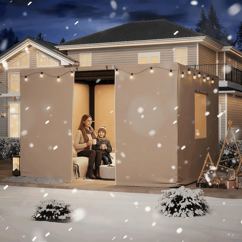 EROMMY Waterproof Pergola Winter Cover with Sidewalls, Mesh Windows and Roll-Up Door, All-Season Weather Enclosure