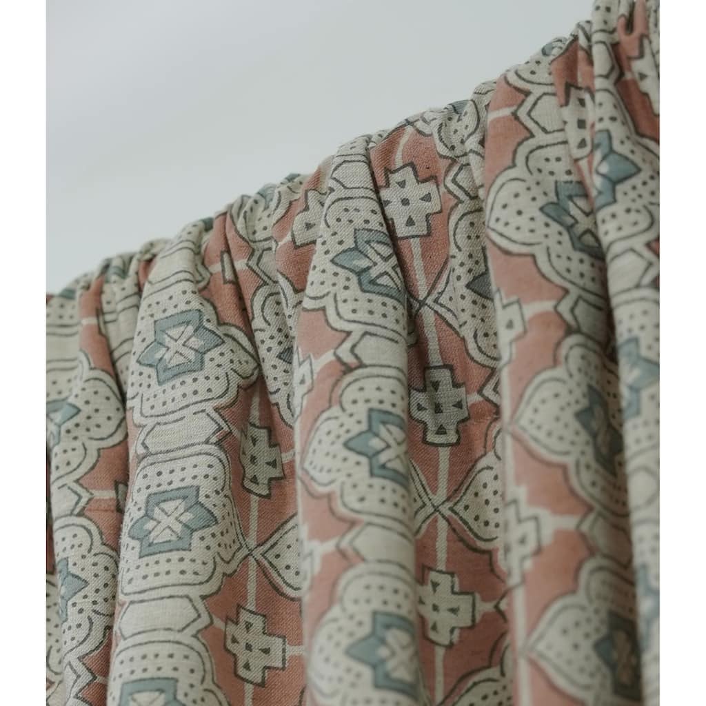 Fabdivine Block Print Rod Pocket Curtain, Bohemian Floral Drape Panel, Farmhouse Window Treatment Dining Room, Jarokha