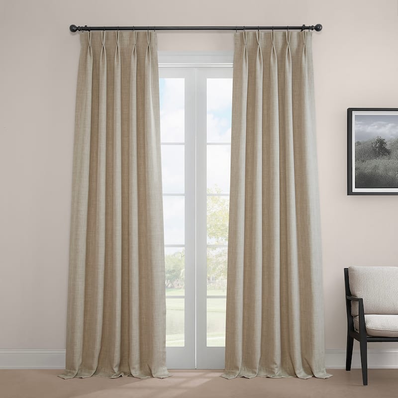 Exclusive Fabrics French Pleated Textured Faux Linen Room Darkening Curtains for Bedroom & Living Room Curtains Single Panel - 25 X 108 - Thatched Tan