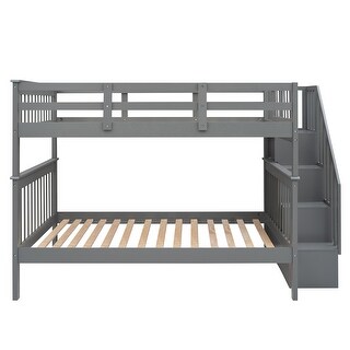 Full Over Full Stairway Bunk Bed with Shelves and Guardrails