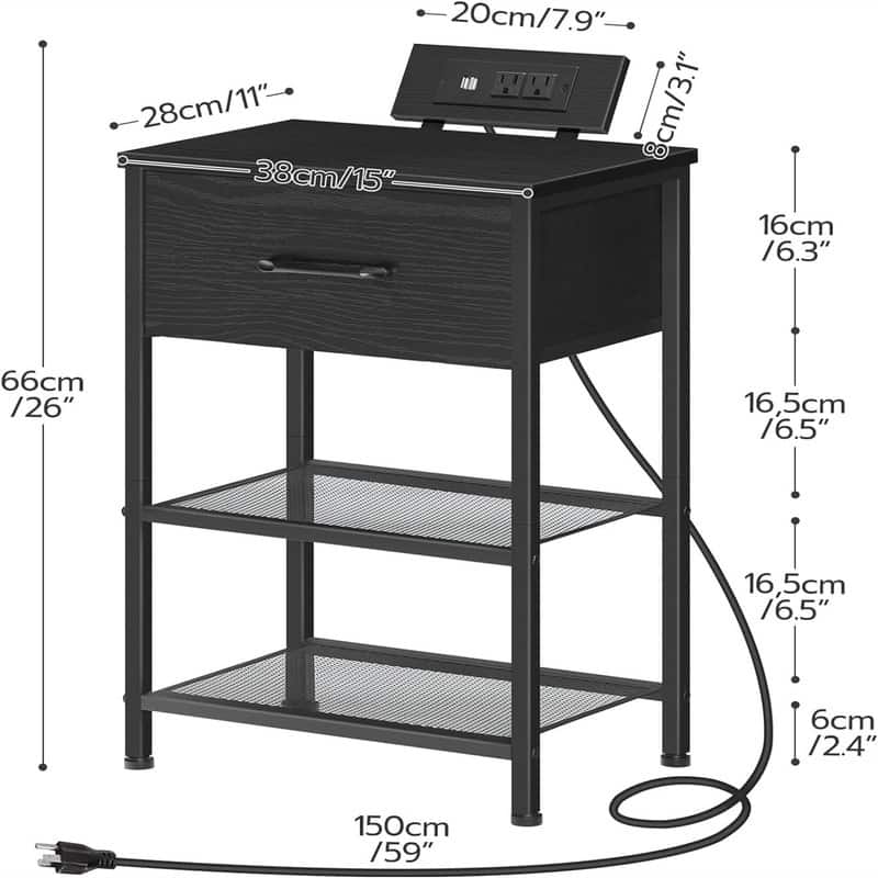 Nightstand with Charging Station End Tables with USB Ports Outlets