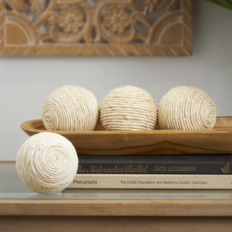 Jute Rope Handmade Decorative Ball Orbs & Vase Filler - Set of 4 Beige, White, Brown - Roche River Decor