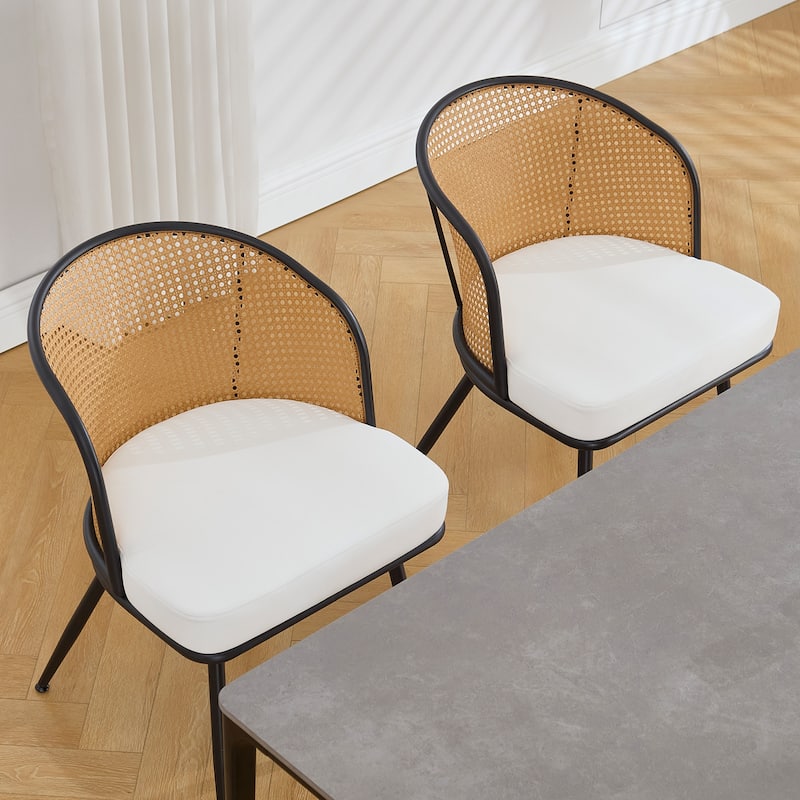 Upholstered Rattan Dining Chairs with Metal Legs Set of 2/4 - 29.92"H x 20.5"W x 23.03"D