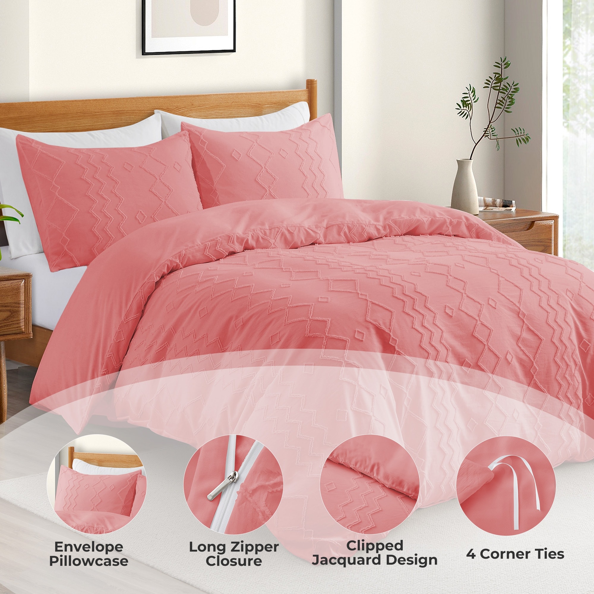 Tufted Clipped Jacquard Geometric Oversized Duvet Cover & - Picture 36 of 127