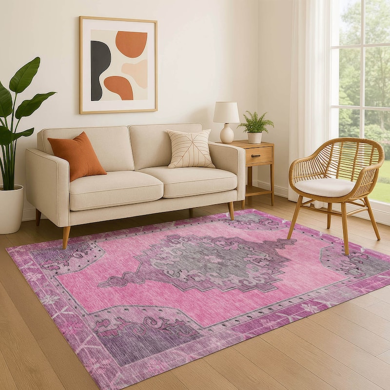 Premium Washable Super Soft Vintage Traditional Mayfield Rug - Pink - 10' x 14'