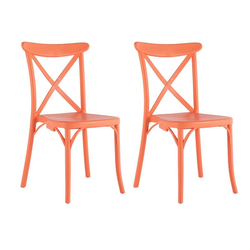 HomeRoots Set of Two Salmon Heavy Duty Plastic Outdoor Stacking Dining Chairs