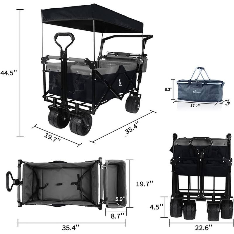Wagons Carts Foldable with Removable Canopy - Black