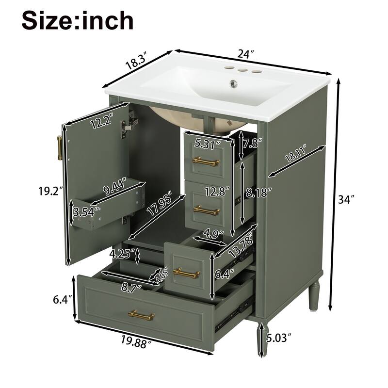 Modern 24" Bathroom Vanity with Ceramic Sink