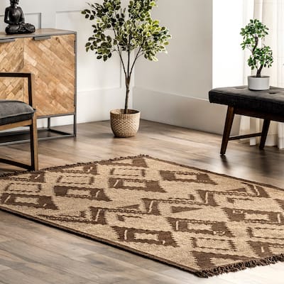 Nuloom Tegan Bohemain Diamond Leather and Jute Area Rug