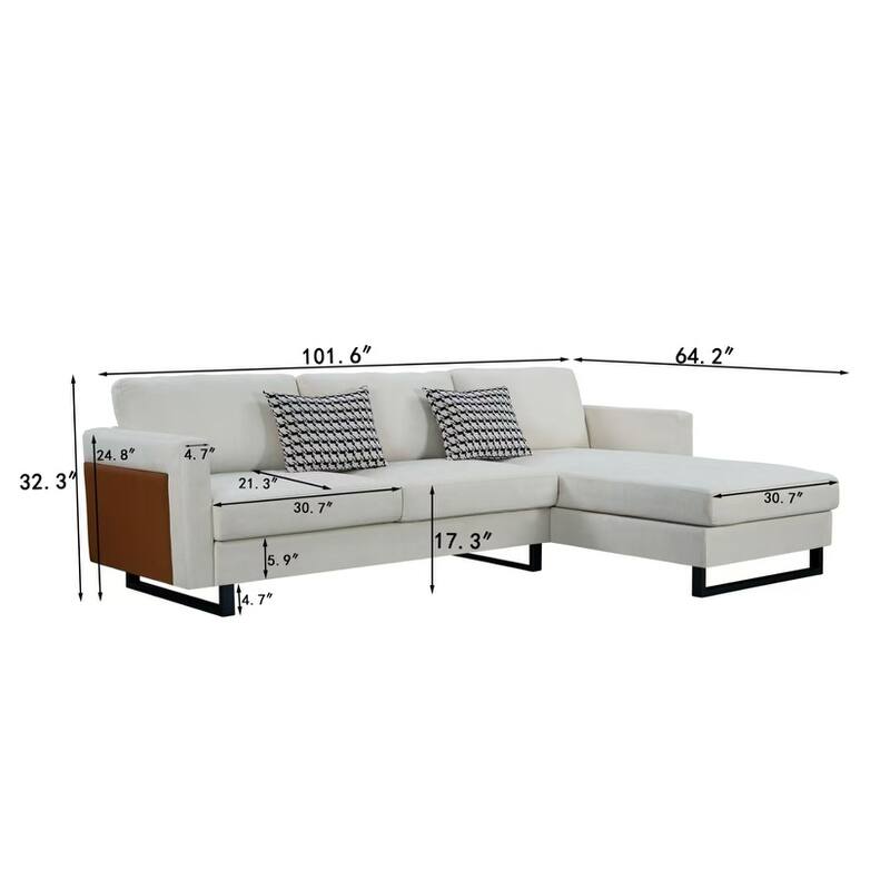 100'' L-Shaped 3-Seat Sectional Sofa with Reversible Armrests and USB Ports, Ideal for Living Room, Office, or Dorm