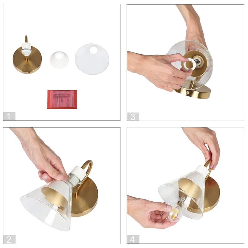 Seticy Modern 1-light Accent Wall Sconce White Gold Bathroom Vanity Lights with Flared Glass