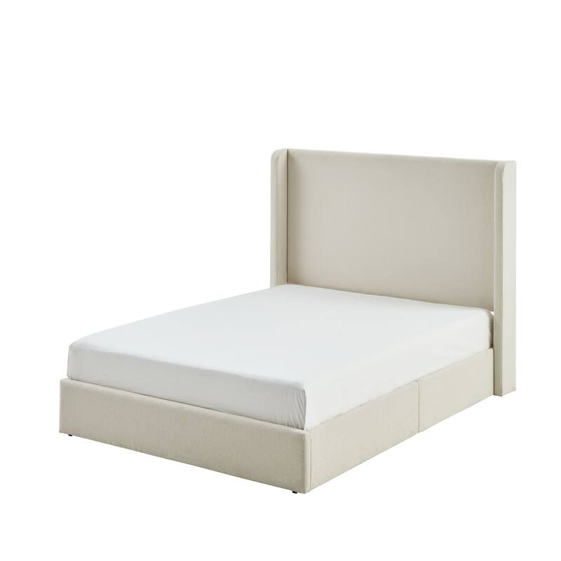 Upholstered Wingback Bed/ Upholstered Platform Bed Frame/ 52.3" High Headboard/ Simplicity/ No Box Spring Needed/ King