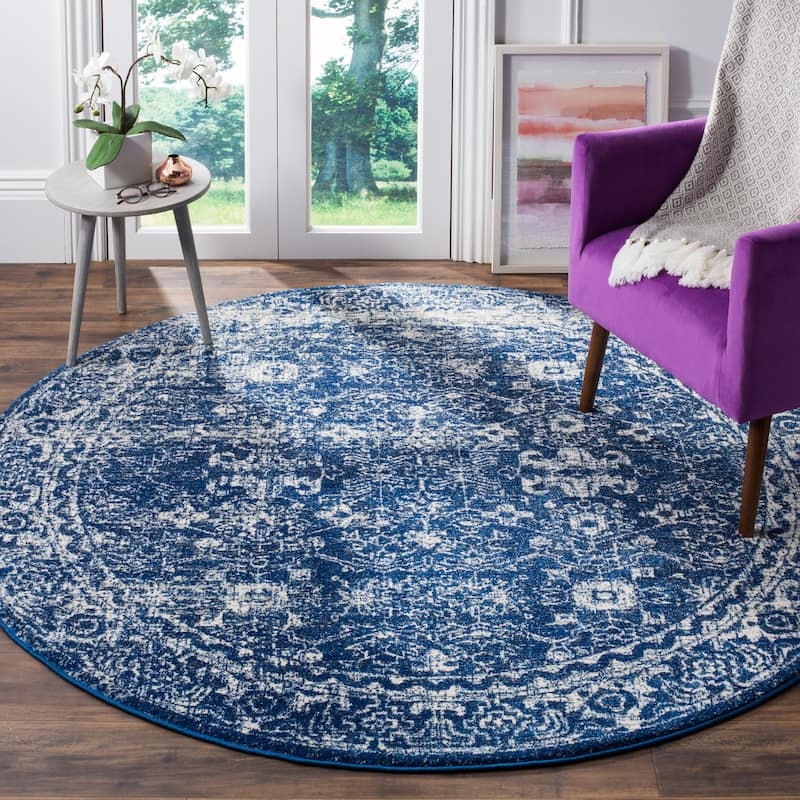 SAFAVIEH, Evoke Karola Vintage Boho Rug - 3' Round - Navy/Ivory