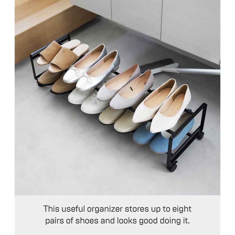 Yamazaki Home Two-Tier Rolling Shoe Rack, Steel - L 10.83 x W 32.87 x H 8.15 inches