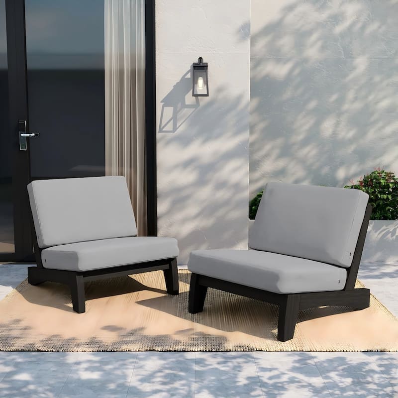 2 Set Patio Acacia Wood Outdoor Chair - Grey-Dark Wood