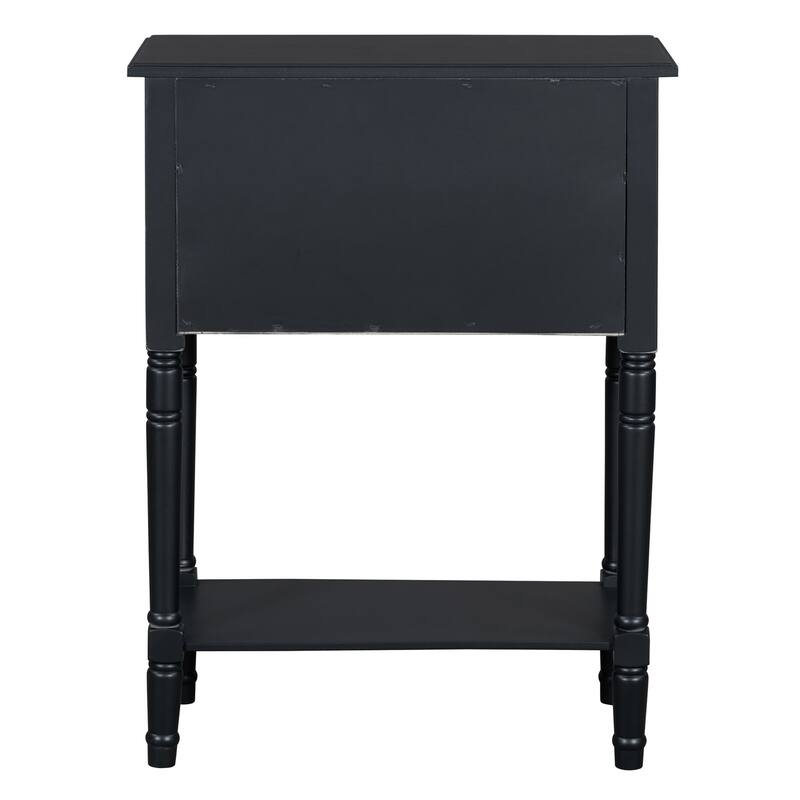 With three storage drawers and shelf console