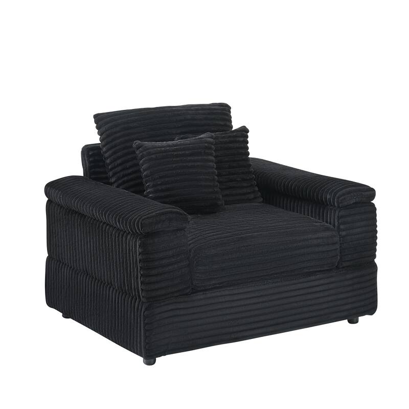 Corduroy Single Sofa Set with 2 Throw Pillows (500lb Capacity)