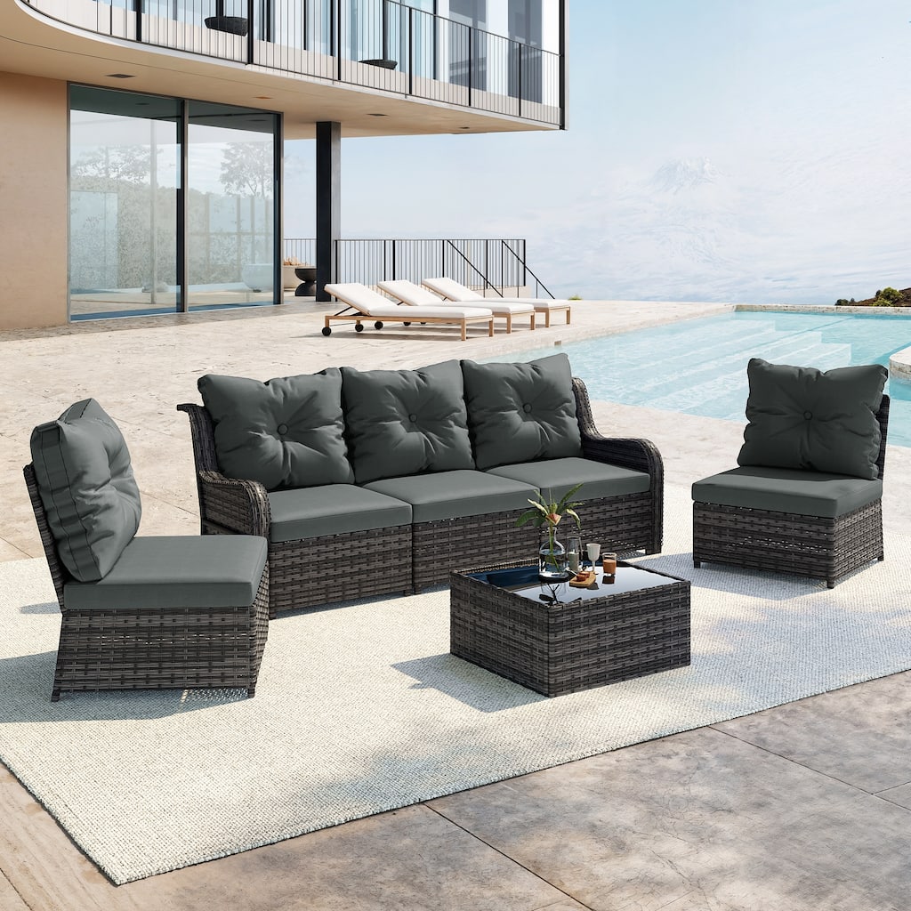 Outdoor Wicker Patio Conversation Furniture Set with Table and Cushion