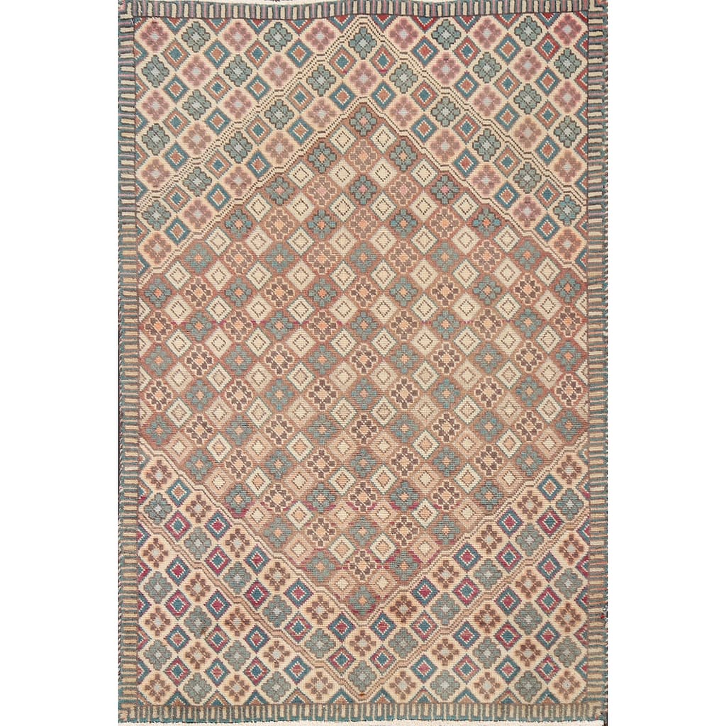 Vintage Geometric Hamedan Persian Area Rug Hand-knotted Wool Carpet - 3'3" x 4'9"