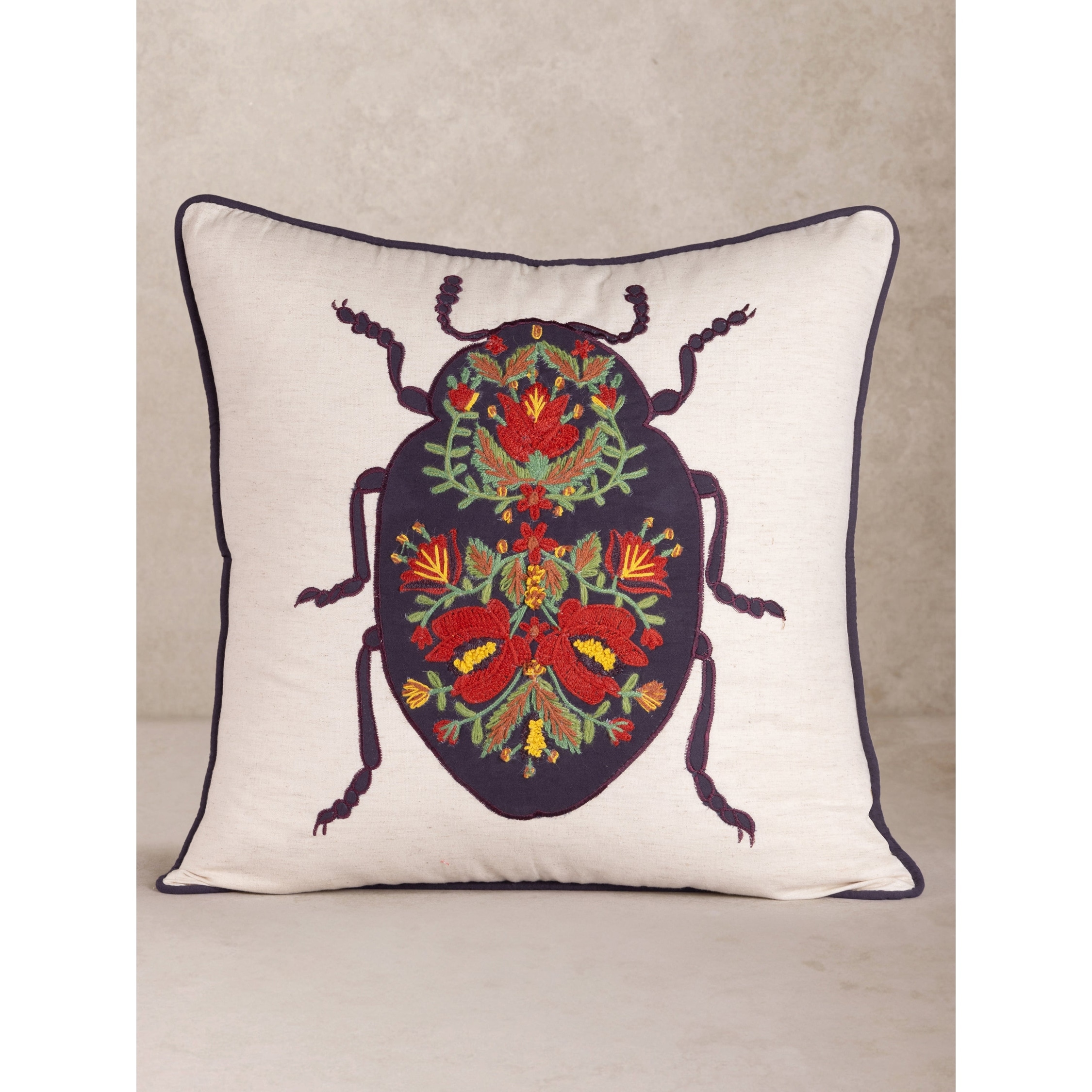 Udaipur Beetle Embroidered Pillow Cover