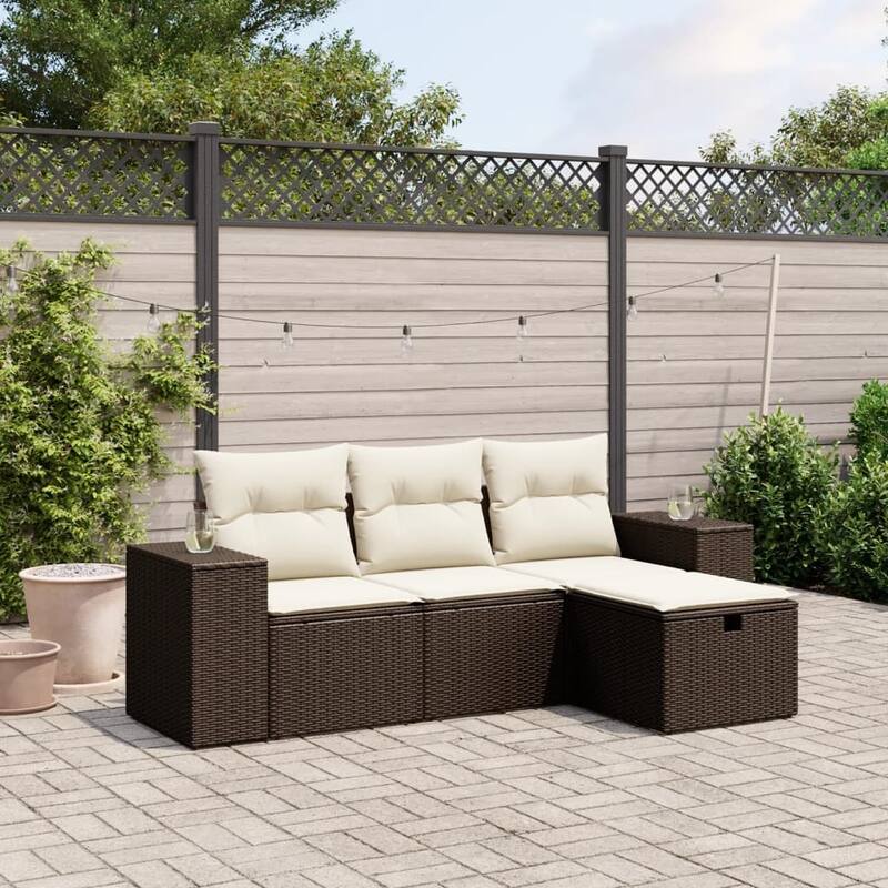 vidaXL Patio Sofa Set with Cushions Outdoor Furniture 4 Piece Poly Rattan