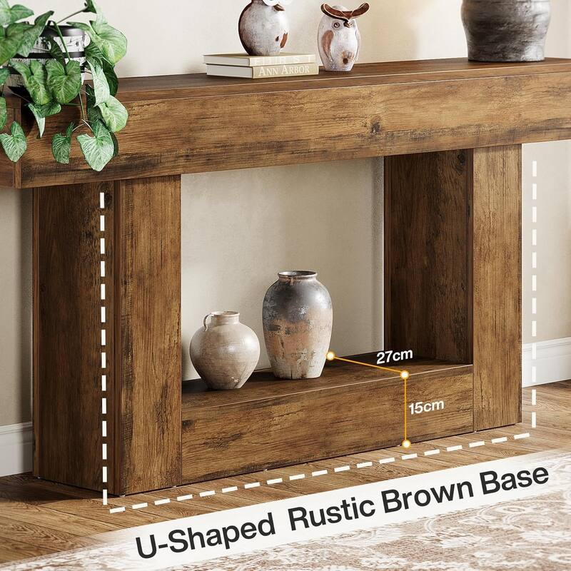 63 Inches Brown and Gray Narrow Long Wood Console Table for Entryway