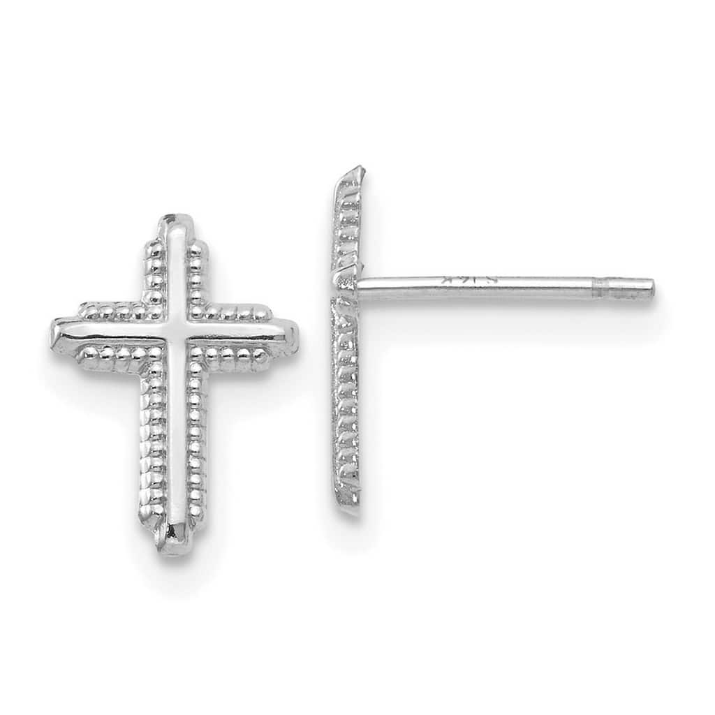 Curata 14k White Gold 10x7mm Textured Polished Cross Post Earrings