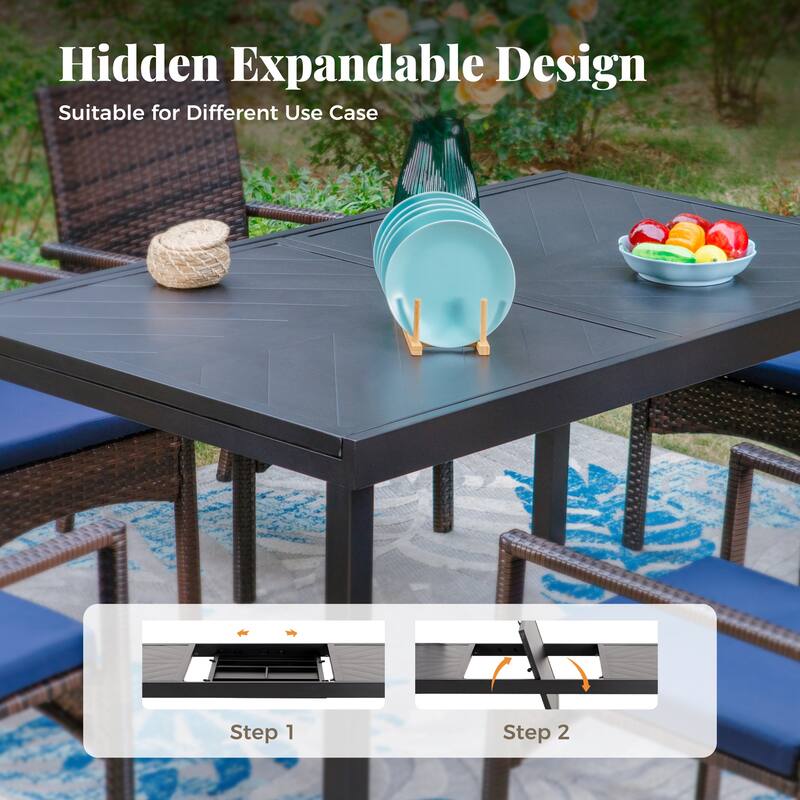 MAISON ARTS 7/9-piece Patio Dining Set, Expendable Rectangular Outdoor Dining Table with Rattan Chairs