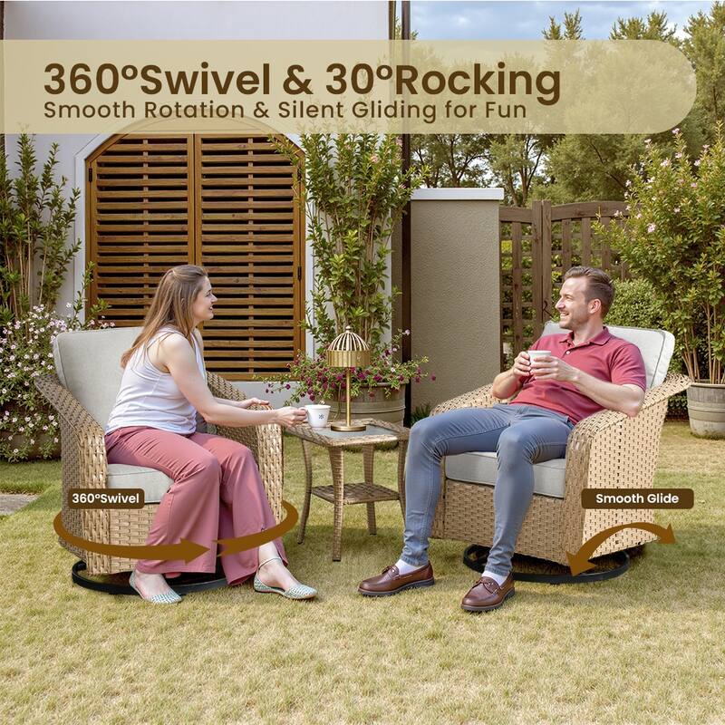 OVIOS Outdoor Wicker Swivel Chair 3-Piece Set (with Side Table)